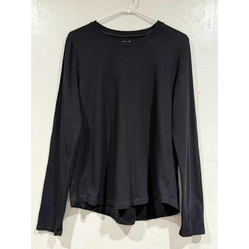 Madewell Essential Long-Sleeve Crewneck Tee Softfade Cotton Black XL - Picture 2 of 5